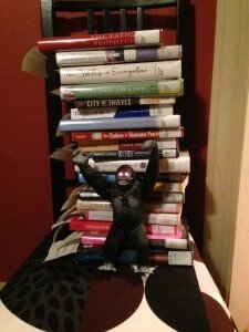 My library books, with bonus gorilla.